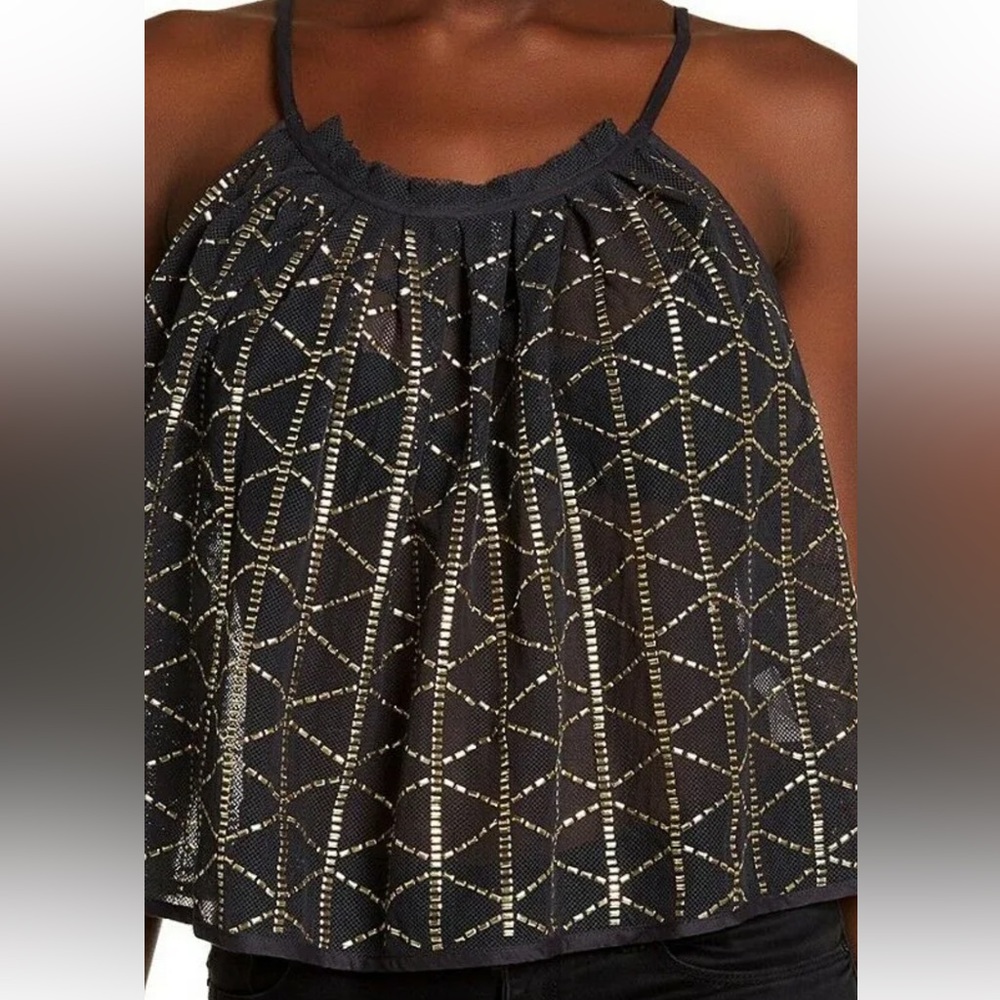 NWT Free People Grey and Gold Geometric Women's Top